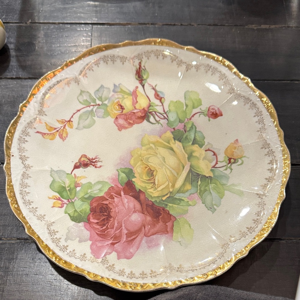 Floral Decorative Plate with Gold Trim with Timperich China backstamp